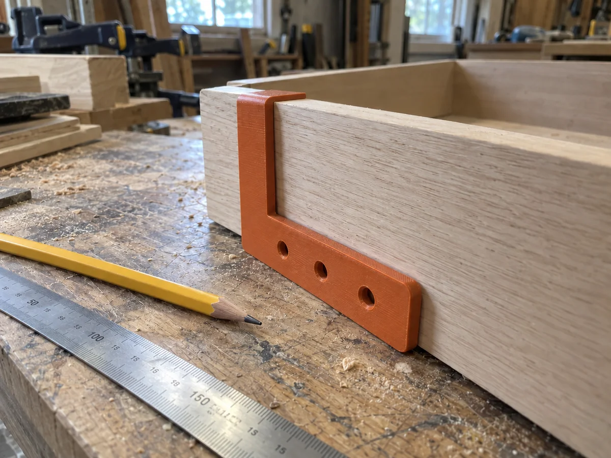 Cabinet layout template on an oak drawer front